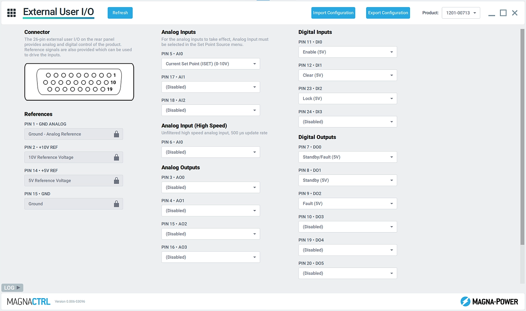 MagnaCTRL External User IO Configuration Panel